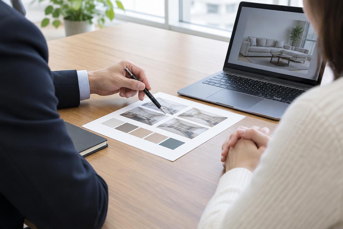 Broker talking a client through loan options at a table