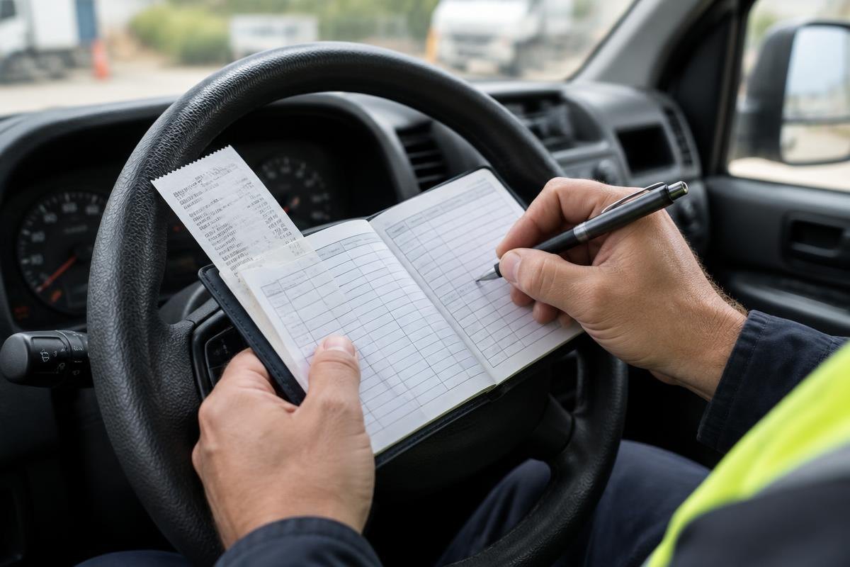 Driver recording a trip in a vehicle logbook