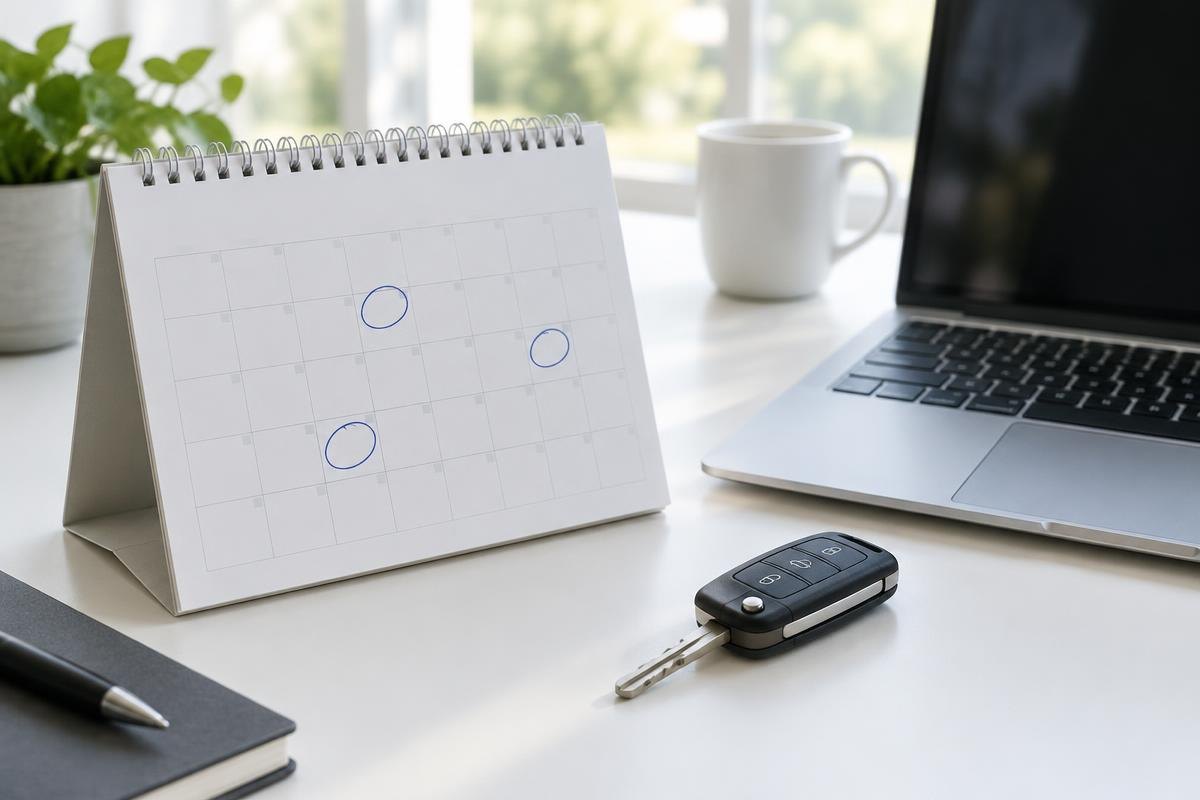 Calendar with dates circled beside a car key