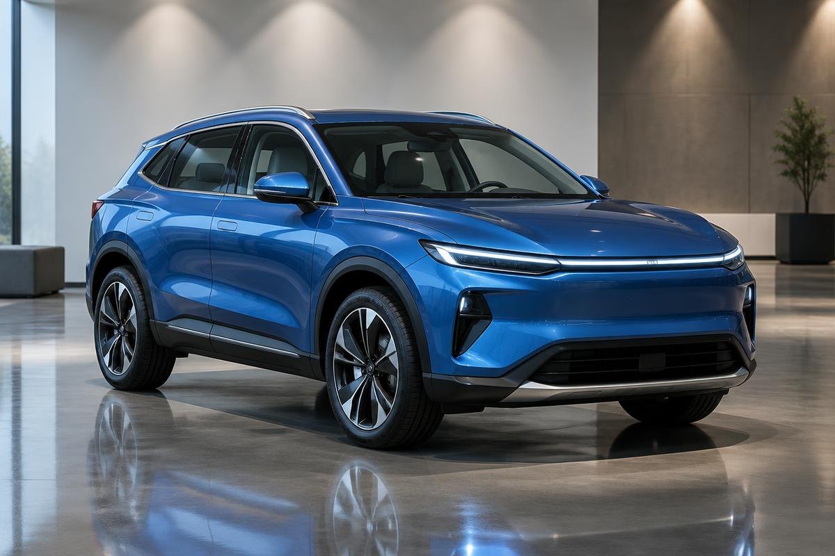 New SUV displayed under showroom lights