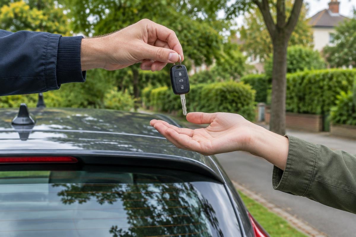 Car key being handed over at a private sale